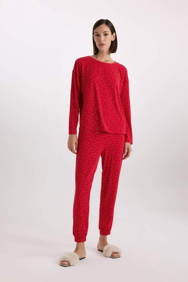 Pijama Takımı Softshell Uzun Kollu Üst Beli Lastikli Uzun Alt-Fall in Love D9183AX24WN - 1