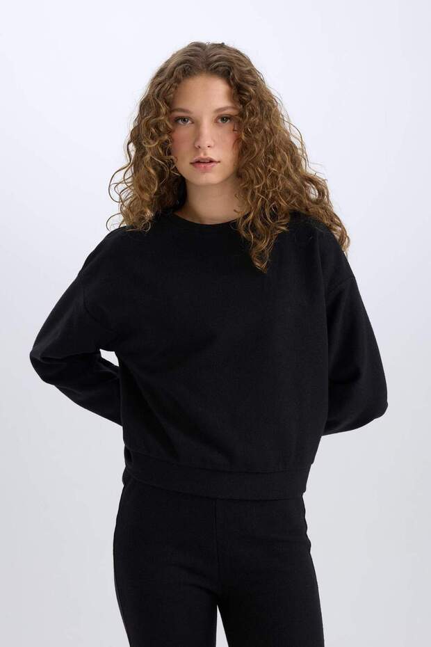 2-Piece Set Basic Plain Crew Neck Top Flexible Waist Long Bottom E3841Axns - 4