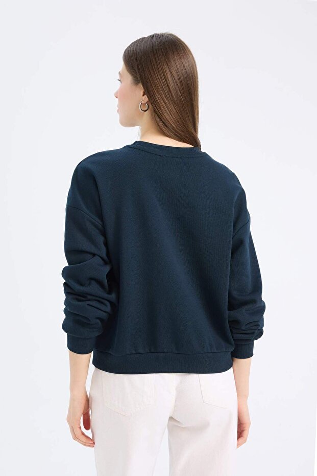 Regular Fit Bisiklet Yaka Kalın Basic Düz Sweatshirt D6645AX24WN - 5