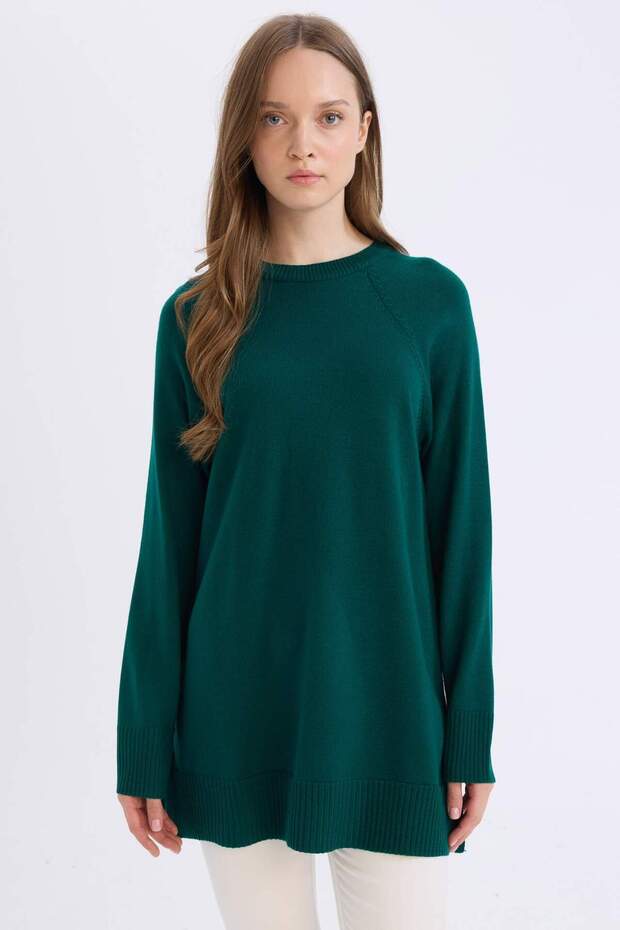 Regular Fit Bisiklet Yaka Basic Düz Triko Kazak Tunik C4474AX24AU - 1