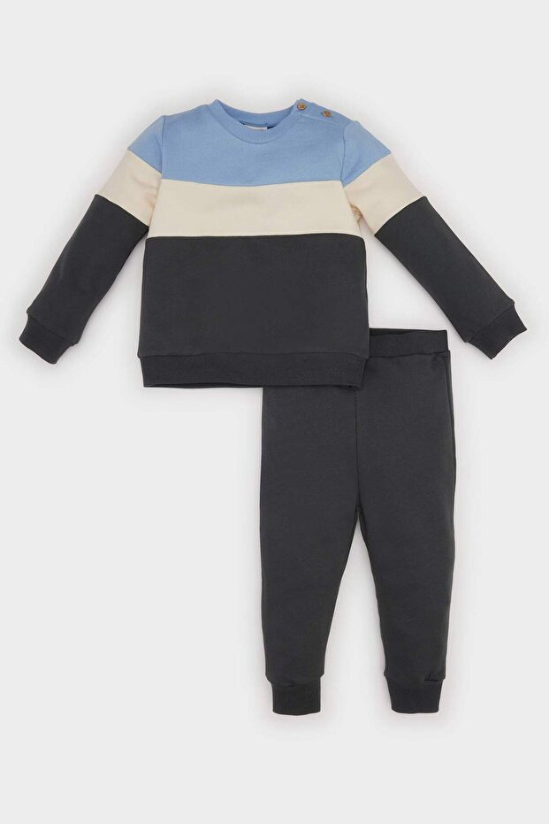 Baby Boy 2 Piece Set Color Block Long Sleeve Soft Fuzzy Inside Sweatshirt Top Jogger Sweatpants Y1