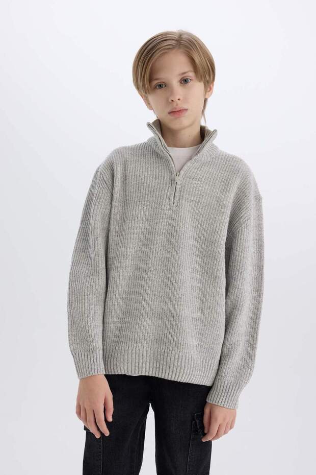 Boy's Zippered Stand Collar Knitwear Sweater C9671A824Au