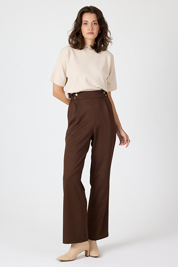 8111A بنطلون بزر أمامي بني - 2