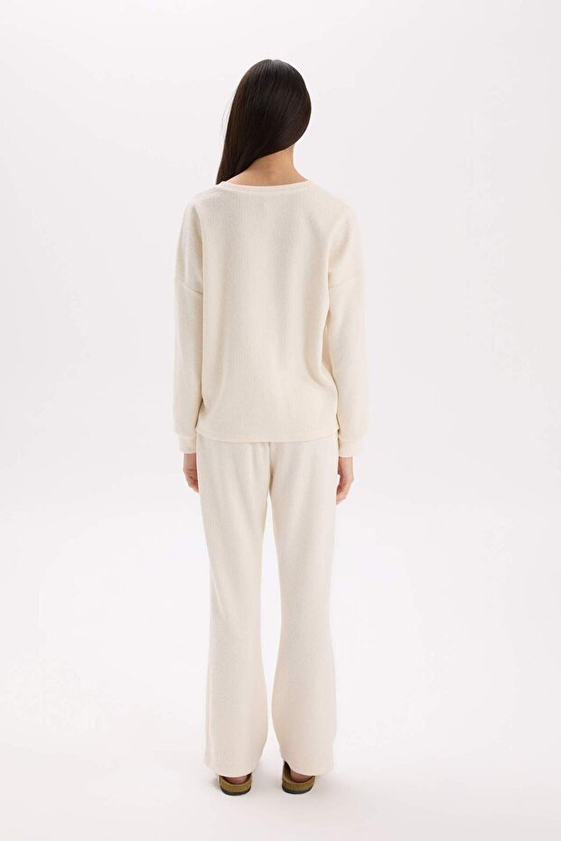 Fall in Love Pijama Takımı Regular Fit Basic Düz Uzun Kollu Üst Geniş Bol Paça Alt D2259AX24WN - 7