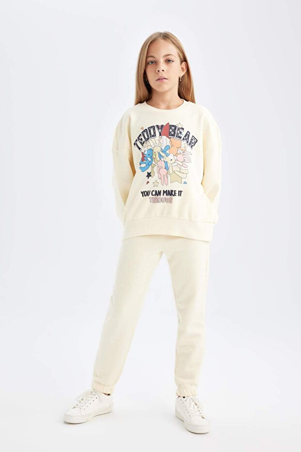 Girl's 2-Piece Set Printed Sweatshirt Elastic Waist Sweatpants D2218A824Wn