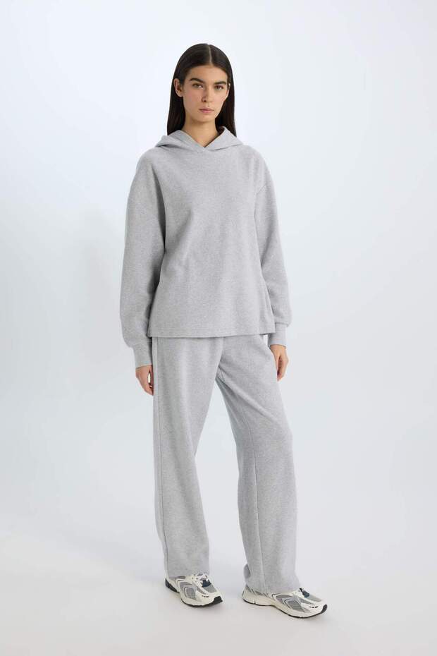 Relax Fit Kapüşonlu Basic Düz Sweatshirt E1995AX24WN - 2