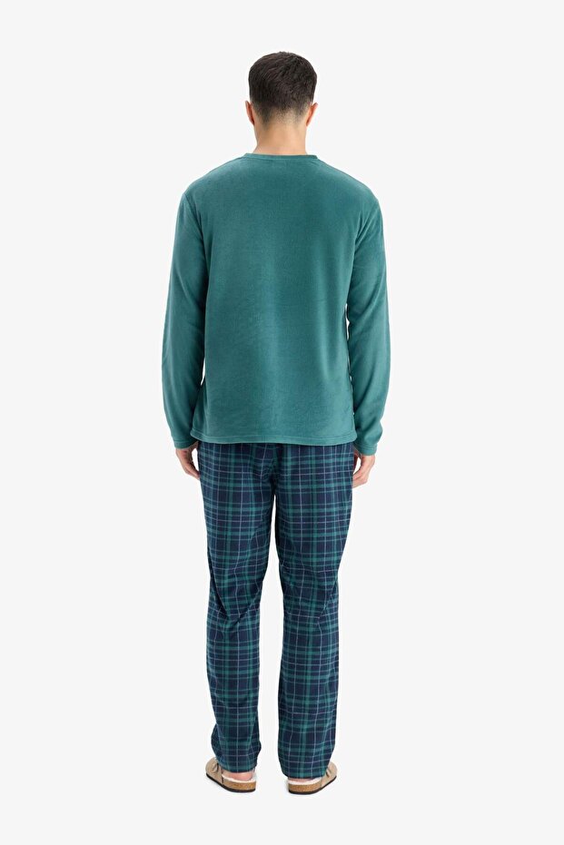 Regular Fit Polar Pijama Takımı Uzun Kollu Üst Desenli Uzun Alt D0047AX24WN - 8