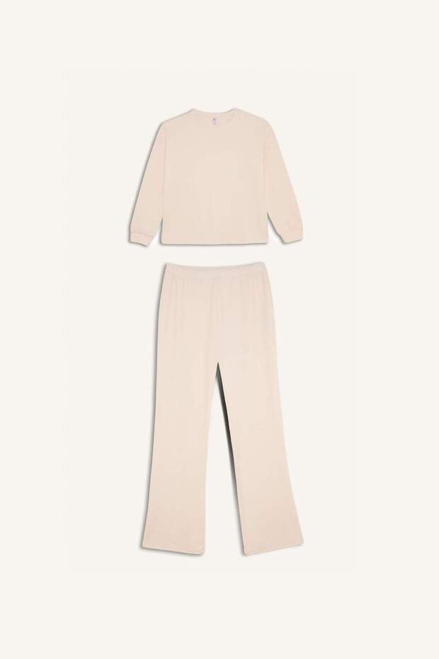 Fall in Love Pijama Takımı Regular Fit Basic Düz Uzun Kollu Üst Geniş Bol Paça Alt D2259AX24WN - 8