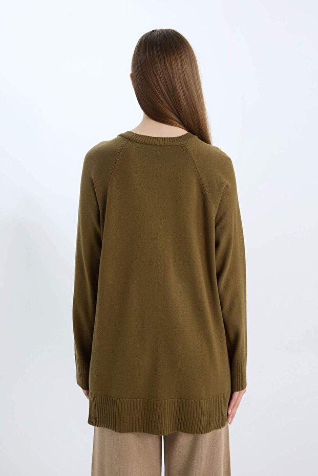 Regular Fit Bisiklet Yaka Basic Düz Triko Kazak Tunik C4474AX24AU - 8
