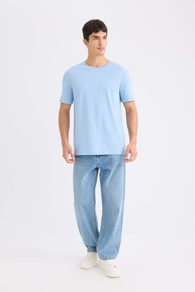 %100 Pamuk New Regular Fit Bisiklet Yaka Basic Düz Kısa Kollu Tişört E1091AXNS - 2