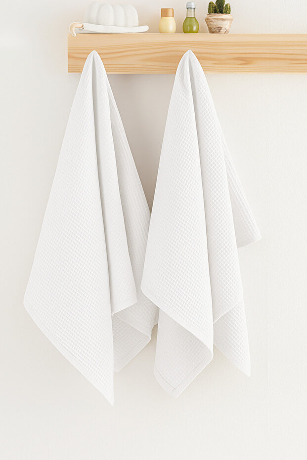 2-Piece Pique White Towel Set - Soho Model - Soft Cotton - 50X100Cm