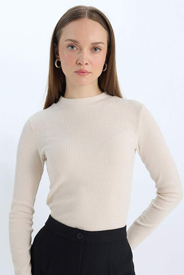 Regular Fit Basic Düz Fitilli Kaşkorse Uzun Kollu Tişört E0296AX24WN - 1