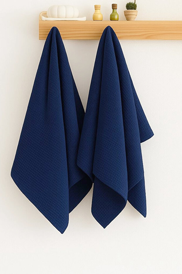 2-Piece Pique Navy Blue Towel Set - Soho Model - Soft Cotton - 50X100Cm