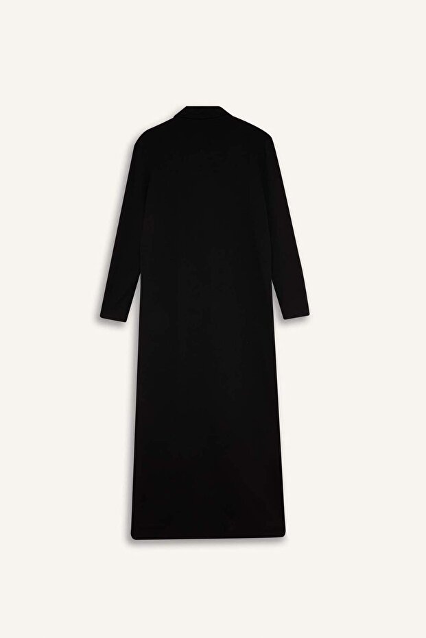 Regular Fit Gömlek Yaka Basic Düz Uzun Kollu Pike Maxi Elbise E1417AX24WN - 8