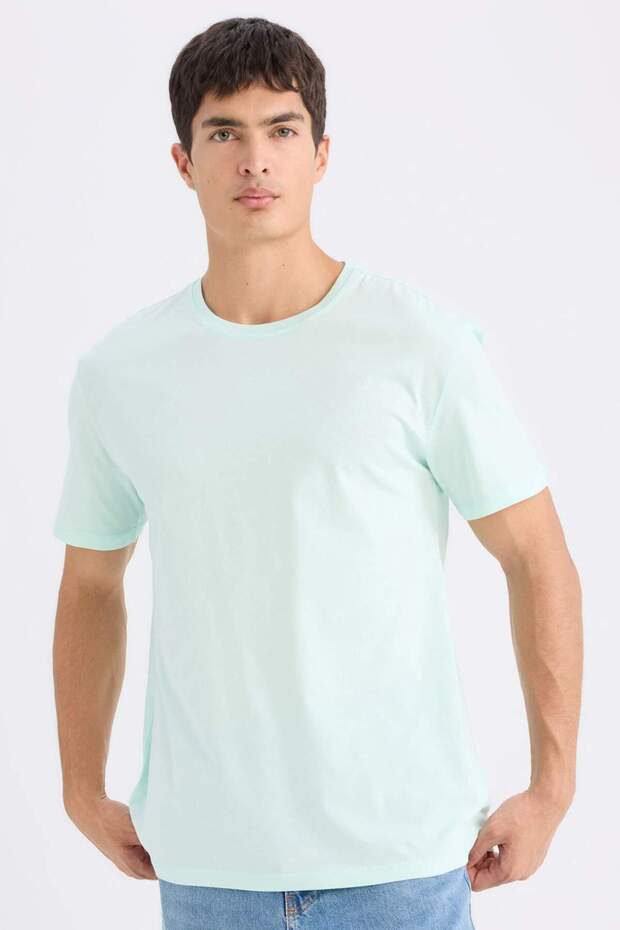 %100 Pamuk New Regular Fit Bisiklet Yaka Basic Düz Kısa Kollu Tişört E1091AXNS - 1