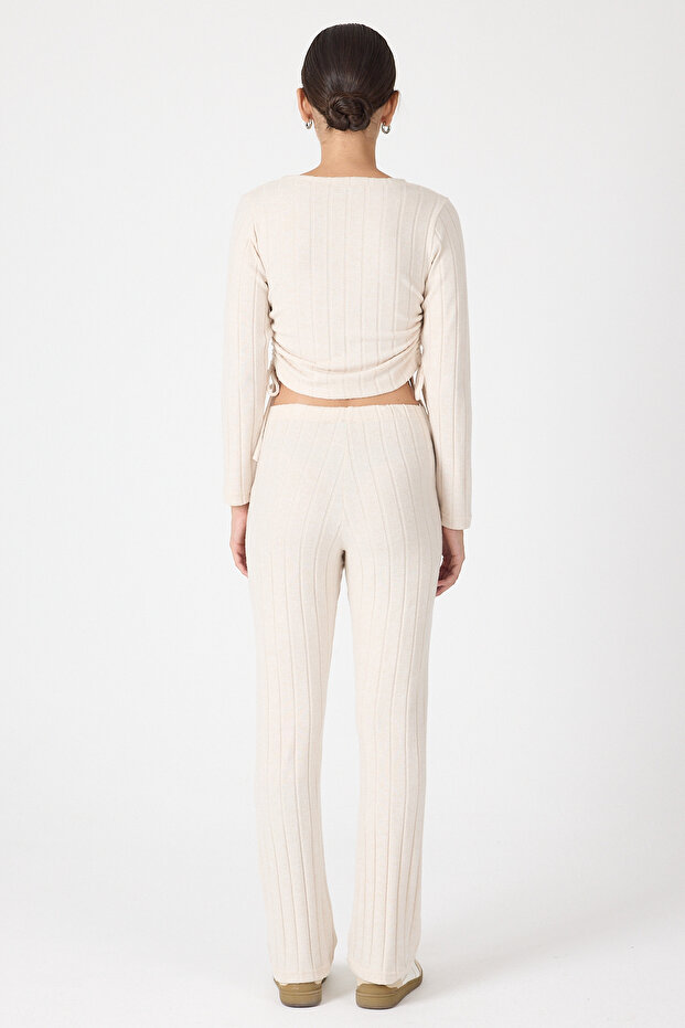 8114A طقم بنطلون برباط جانبي بيج - 5