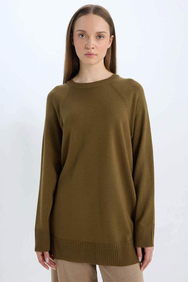 Regular Fit Bisiklet Yaka Basic Düz Triko Kazak Tunik C4474AX24AU - 1