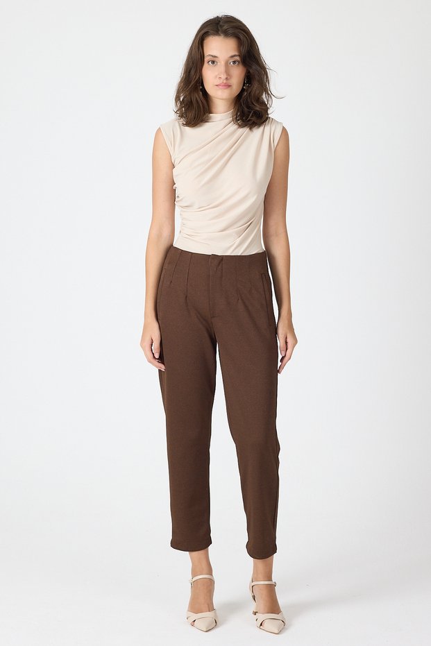 Coffee High Waist Pencil Detailed Women's Trousers 8122A