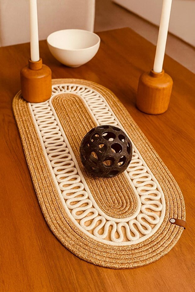 Wicker Jute Look Runner Table Coffee Table Cover - 1