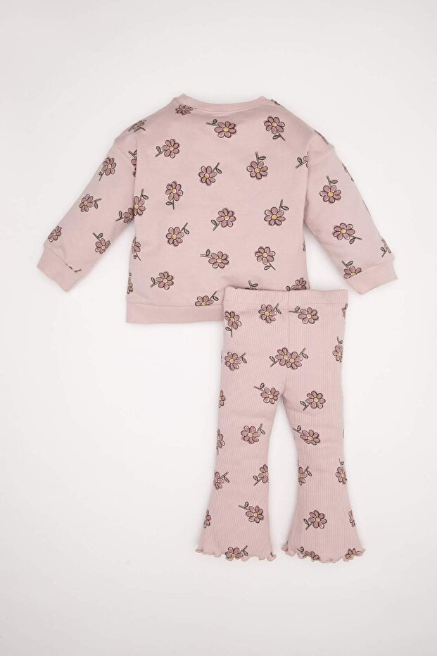 Kız Bebek 2'li Takım Çiçekli Sweatshirt İspanyol Paça Tayt D1678A524WN - 6