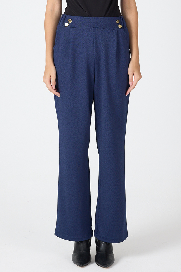 8111A بنطلون بأزرار أمامية باللون الأزرق الداكن - 3