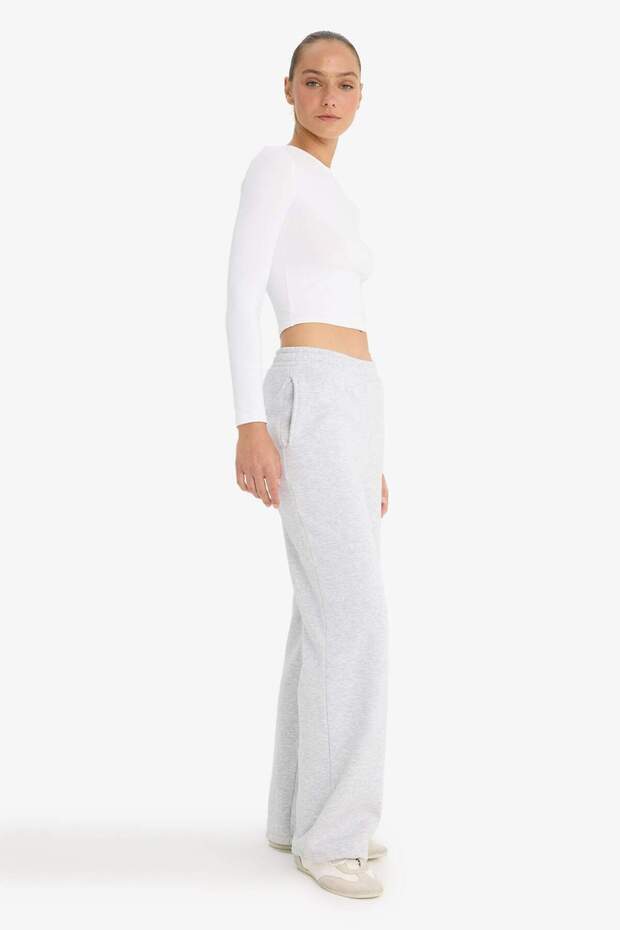 Straight Fit Kalın Eşofman Altı Beli Lastikli Cepli Yüksek Bel Basic Düz B8571AX24WN - 3