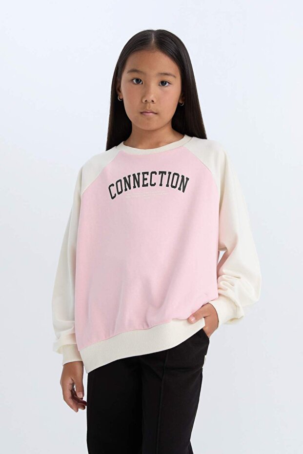 Girl's Relax Fit Crew Neck Text Printed Sweatshirt D6642A824Au