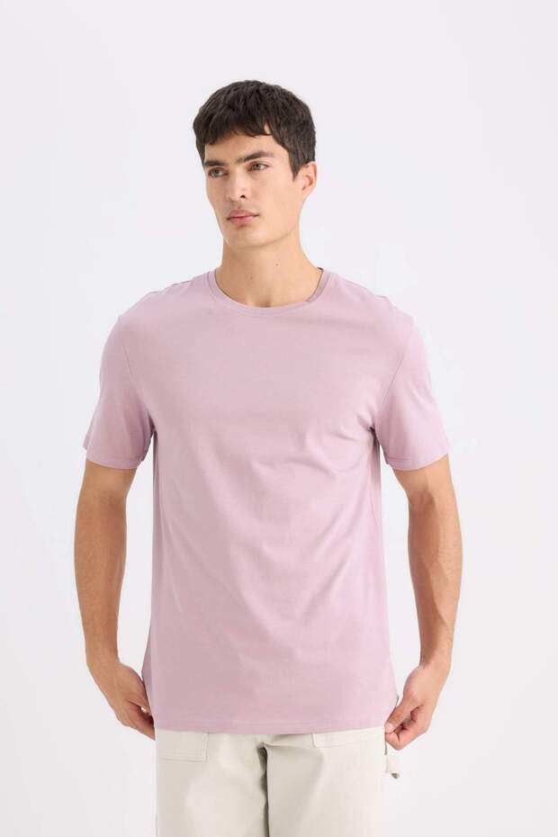 %100 Pamuk New Regular Fit Bisiklet Yaka Basic Düz Kısa Kollu Tişört E1091AXNS - 4