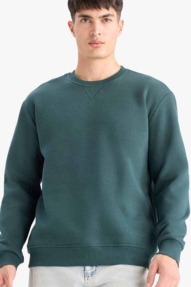 Regular Fit Bisiklet Yaka Kalın Basic Düz Sweatshirt T3777AZ24AU - 1