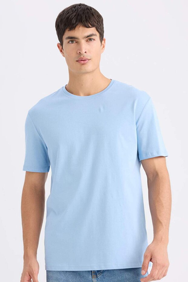 %100 Pamuk New Regular Fit Bisiklet Yaka Basic Düz Kısa Kollu Tişört E1091AXNS - 1