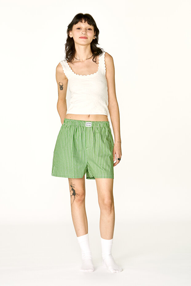 Cats Green Striped Boxer Shorts