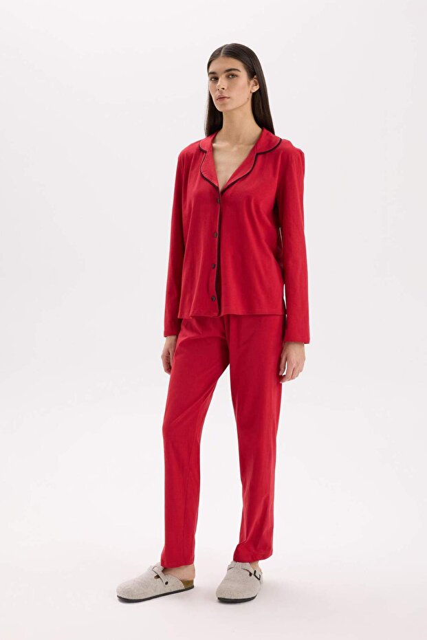 Pijama Takımı Regular Fit Uzun Kollu Üst Uzun Alt-Fall in Love E2246AXNS - 2