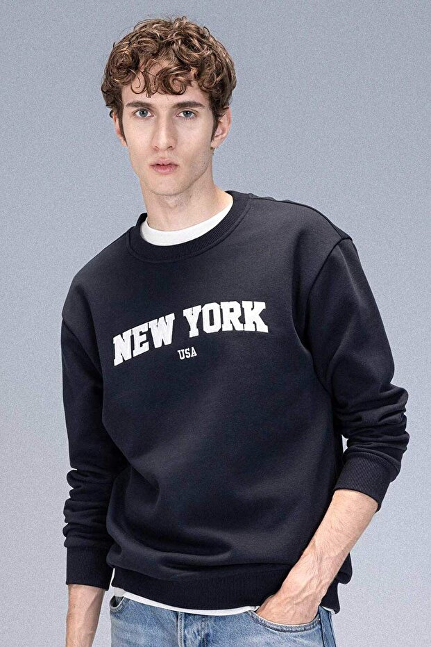 Relax Fit Crew Neck Printed Thick Sweatshirt D2163Ax24Au