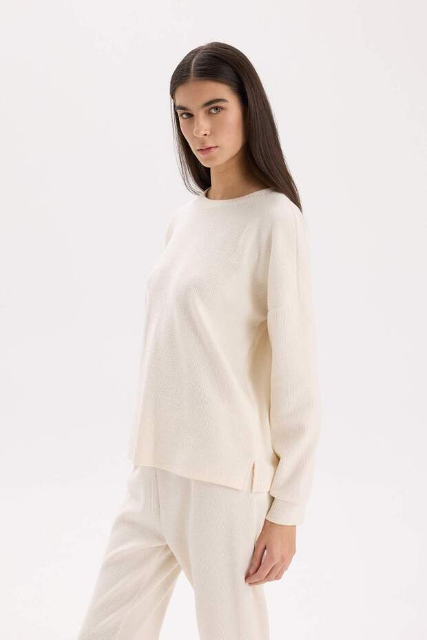 Fall in Love Pijama Takımı Regular Fit Basic Düz Uzun Kollu Üst Geniş Bol Paça Alt D2259AX24WN - 3