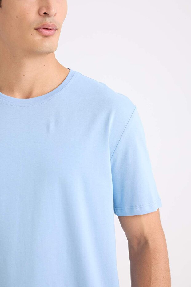 %100 Pamuk New Regular Fit Bisiklet Yaka Basic Düz Kısa Kollu Tişört E1091AXNS - 5