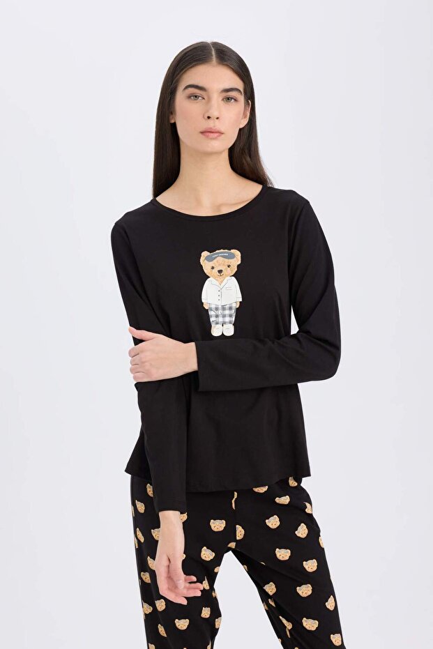 Fall in Love Pijama Takımı Regular Fit Bisiklet Yaka Baskılı Uzun Kollu Üst Uzun Alt D2277AX24WN - 3