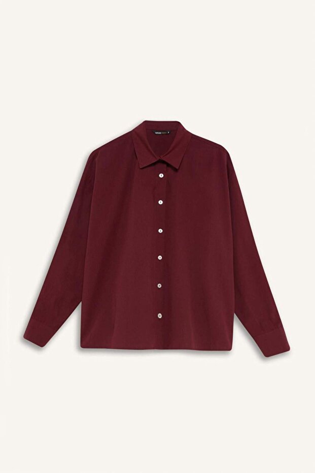 Oversize Geniş Kalıp Poplin Basic Düz Uzun Kollu Gömlek E2677AX24WN - 7
