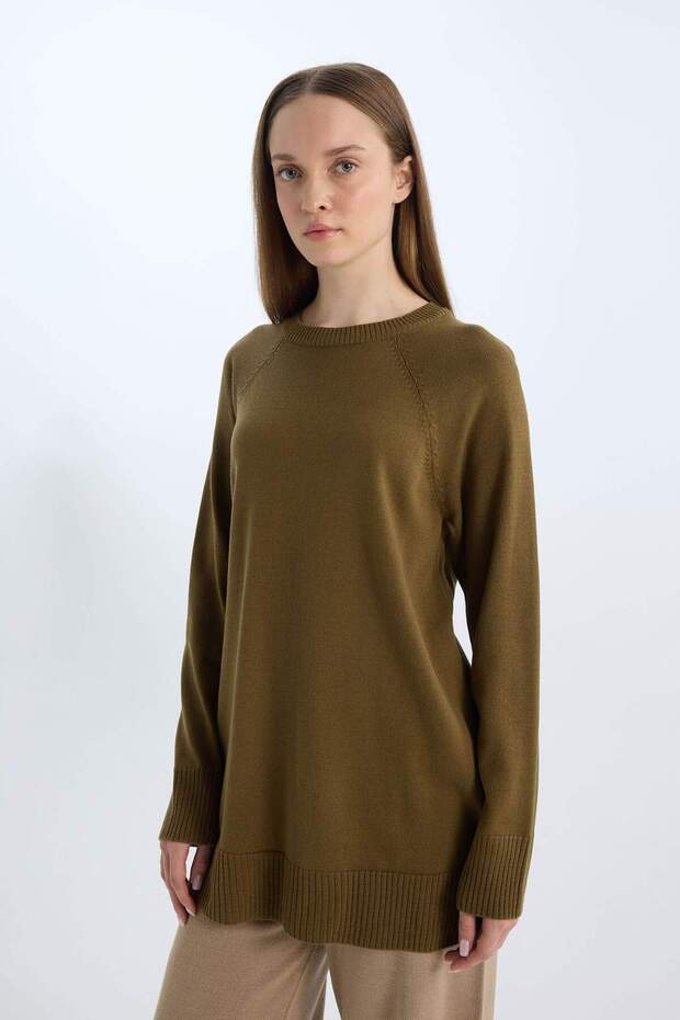 Regular Fit Bisiklet Yaka Basic Düz Triko Kazak Tunik C4474AX24AU - 5