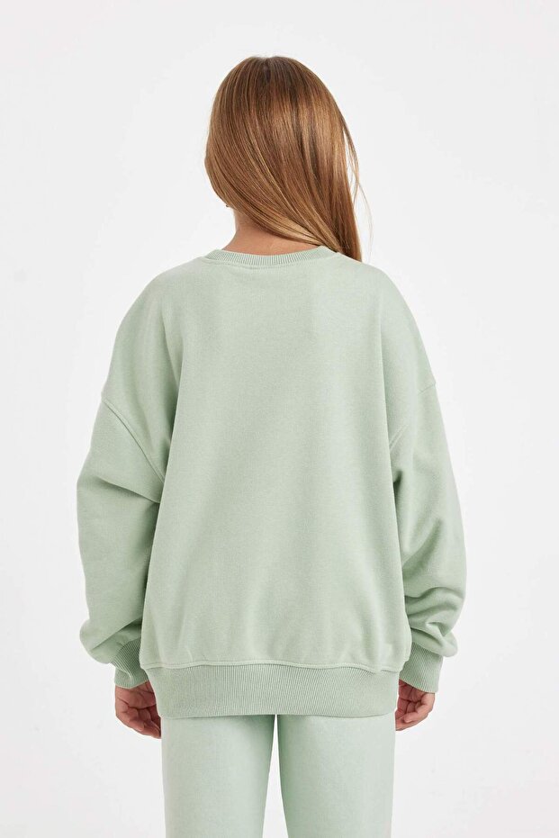 Kız Çocuk Oversize Geniş Kalıp Bisiklet Yaka Baskılı Sweatshirt D2880A824WN - 6