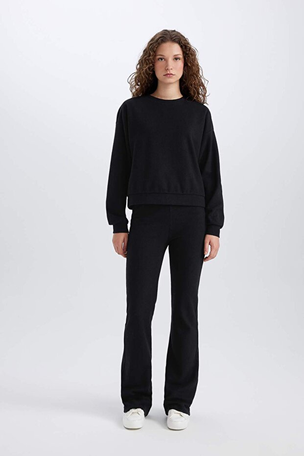 2-Piece Set Basic Plain Crew Neck Top Flexible Waist Long Bottom E3841Axns - 2