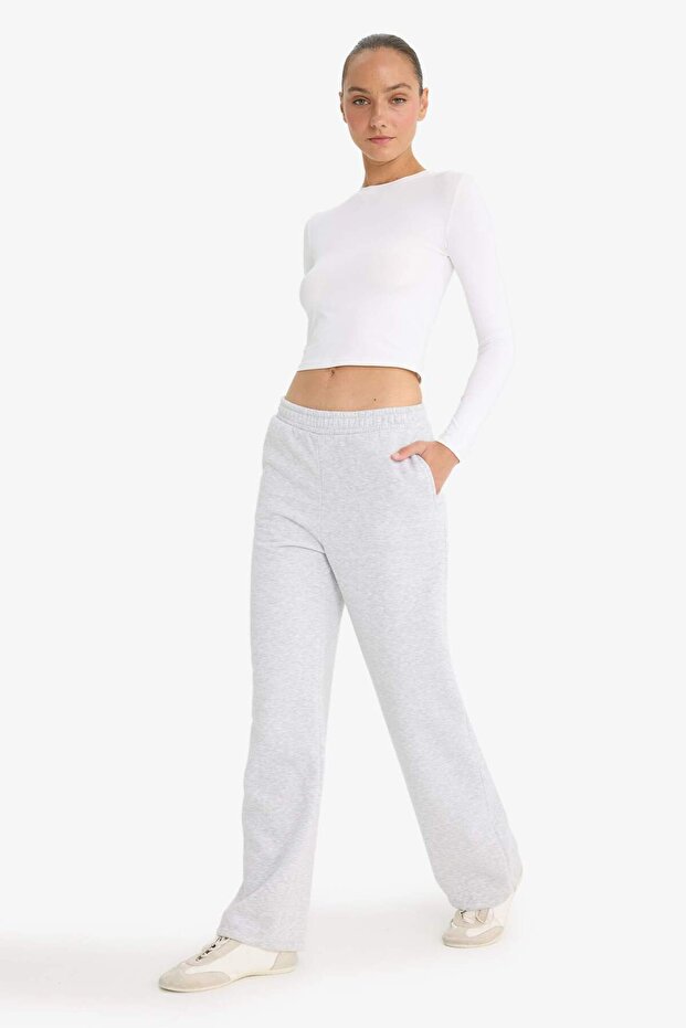 Straight Fit Kalın Eşofman Altı Beli Lastikli Cepli Yüksek Bel Basic Düz B8571AX24WN - 2