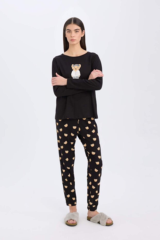 Fall in Love Pijama Takımı Regular Fit Bisiklet Yaka Baskılı Uzun Kollu Üst Uzun Alt D2277AX24WN - 2