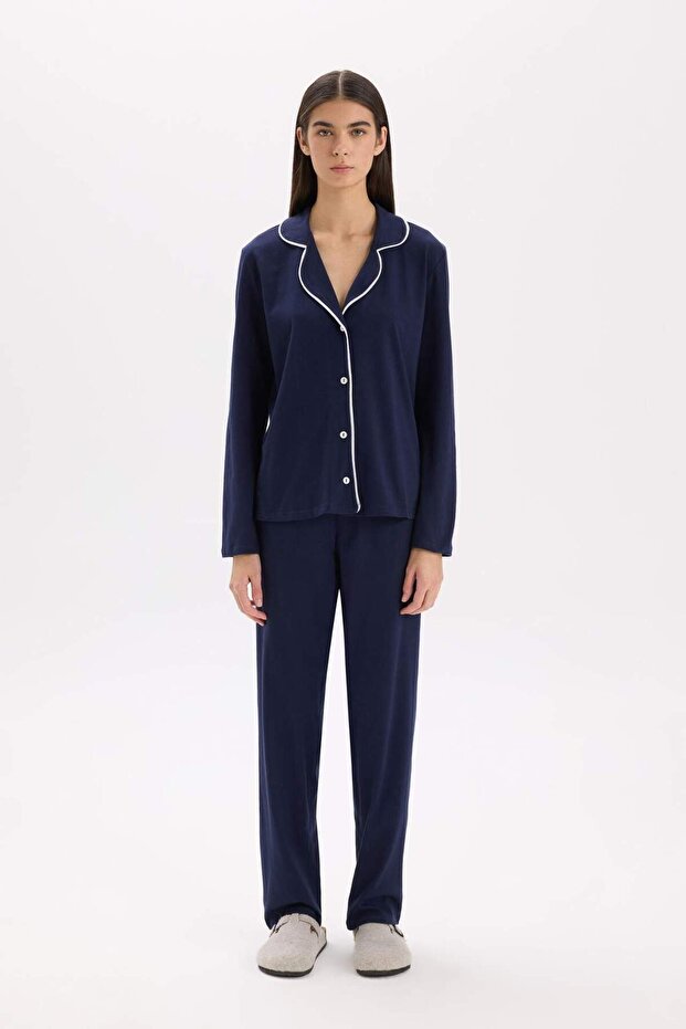 Pijama Takımı Regular Fit Uzun Kollu Üst Uzun Alt-Fall in Love E2246AXNS - 2