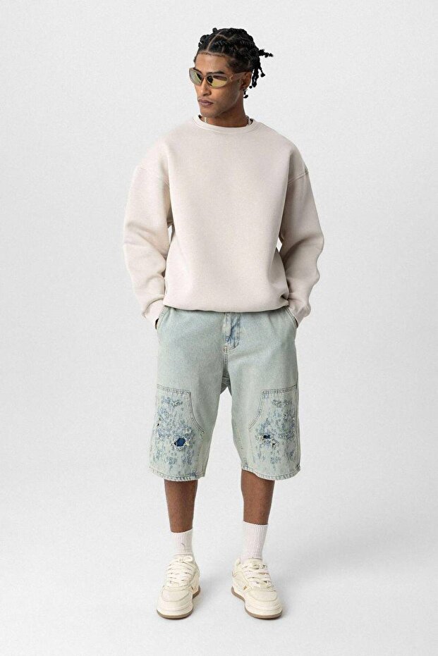 Basic Krem Unisex Oversize Premium Sweatshirt - 6