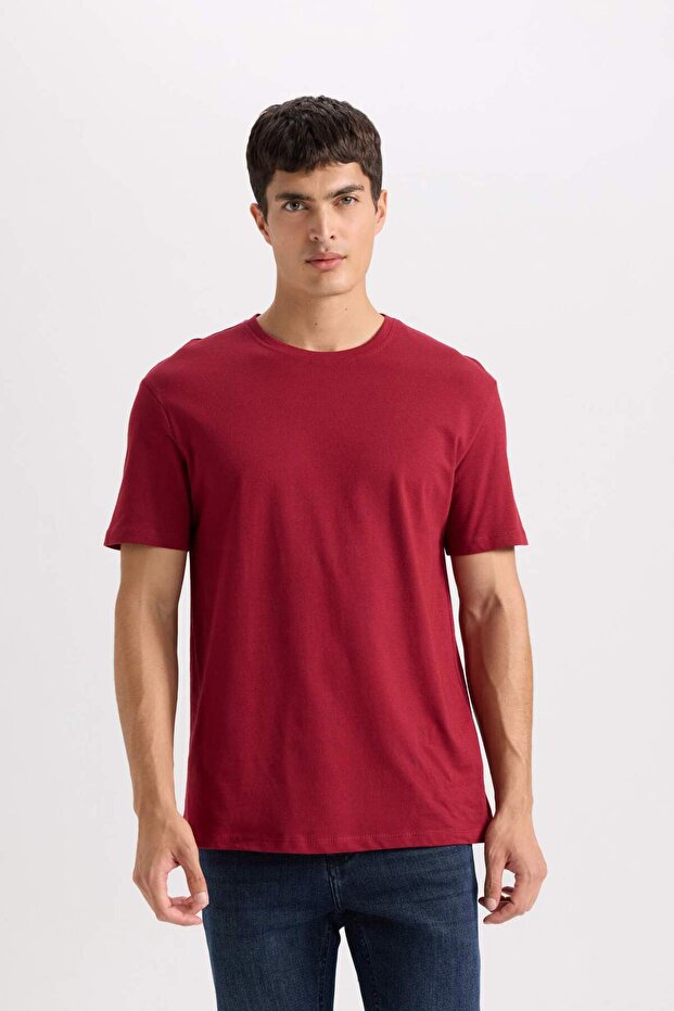 %100 Pamuk New Regular Fit Bisiklet Yaka Basic Düz Kısa Kollu Tişört E1091AXNS - 4