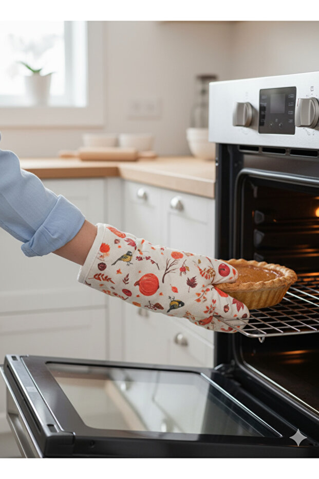 Molinella Fireproof Quilted Duck Fabric Colored Oven Gloves 20X27 cm Single