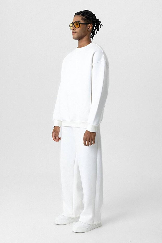 Basic Beyaz Unisex Oversize Premium Sweatshirt - 8