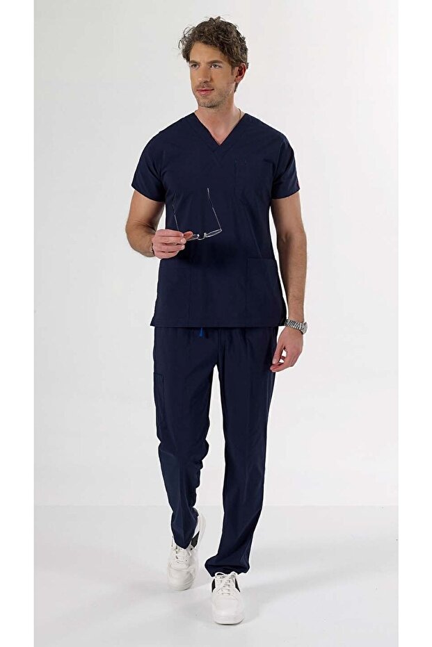 Navy Blue Men's Cut U-Flex Lycra Surgical Suit Nurse & Doctor Jersey