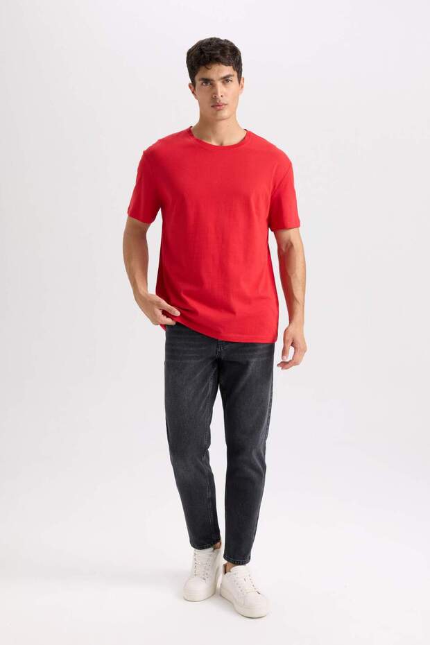 %100 Pamuk New Regular Fit Bisiklet Yaka Basic Düz Kısa Kollu Tişört E1091AXNS - 2