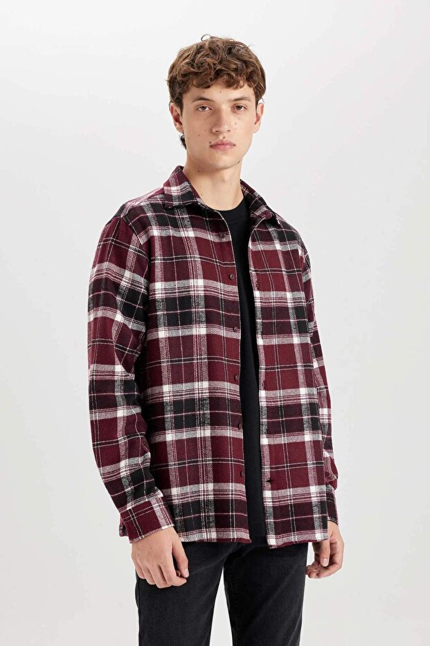 Regular Fit Polo Yaka Kareli Flanel Uzun Kollu Gömlek E0989AX24WN - 4